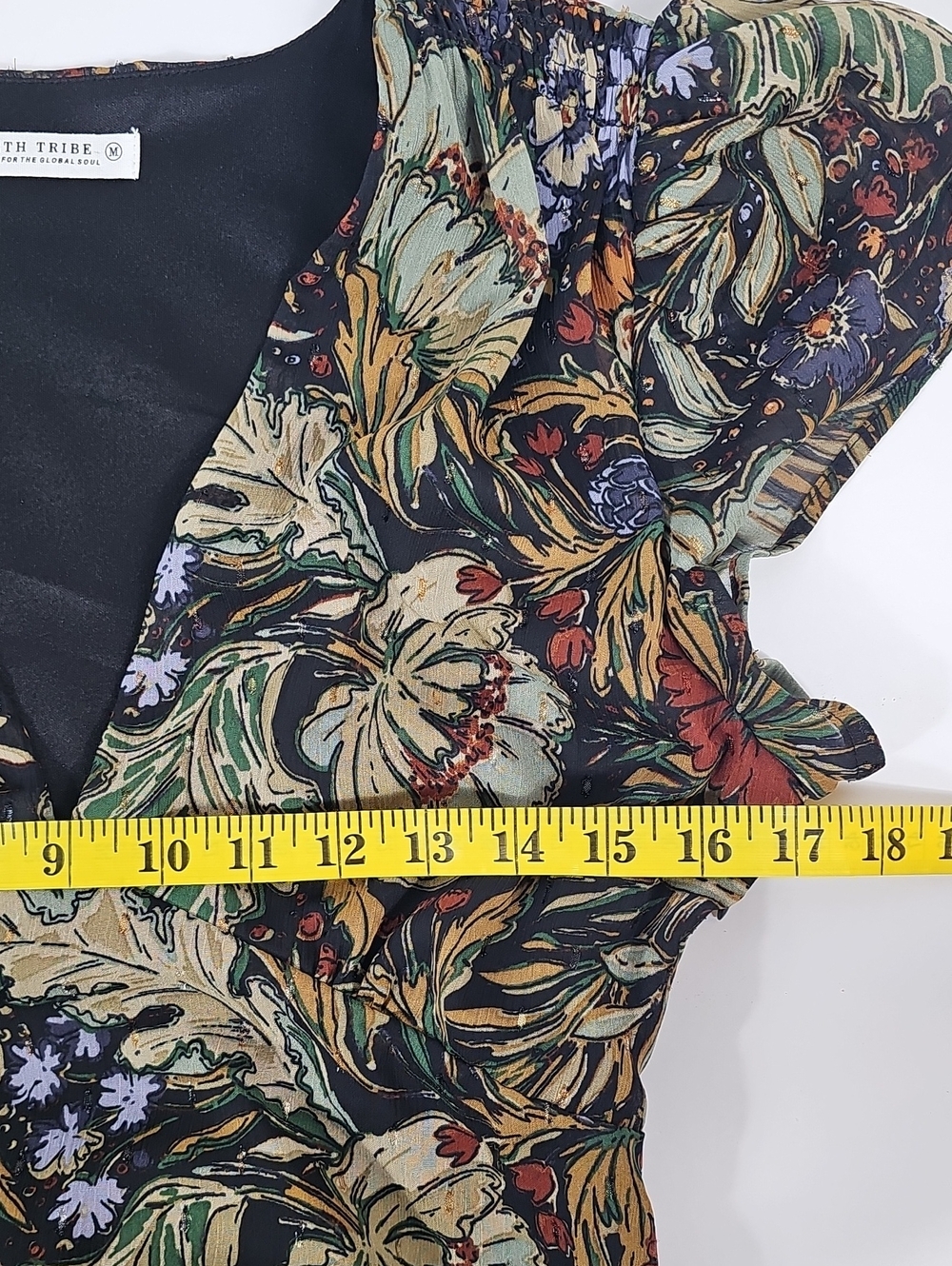 12th Tribe Floral Maxi Dress M Open Back Tiered Boho Garden Wedding Botanical - Picture 15 of 16